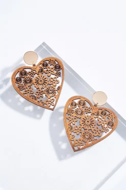Cato Wood Heart Earrings> Earrings