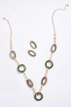 Cato Wood Linked Shapes Long Necklace Set> Sets|Necklaces