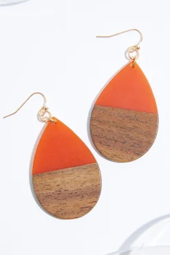 Cato Wood Lucite Tear Earrings><noscript><img width=