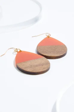 Cato Wood Lucite Tear Earrings><noscript><img width=