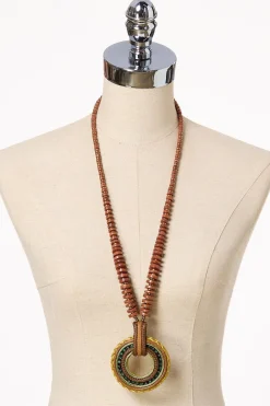 Cato Wood Rope Green Stone Pendant Necklace> Necklaces