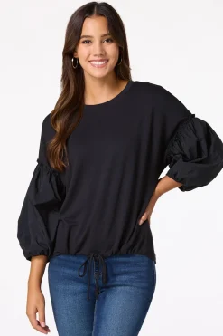 Cato Woven Sleeve French Terry Top> Tops