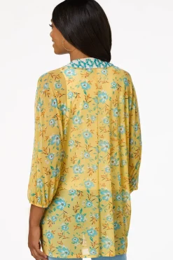 Cato Yellow Floral Mesh Kimono> Tops