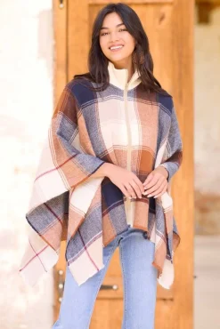 Cato Zip Front Collared Plaid Poncho> Cold Weather