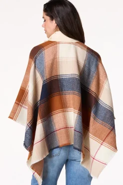 Cato Zip Front Collared Plaid Poncho><noscript><img width=