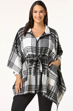 Cato Zip Up Plaid Poncho><noscript><img width=
