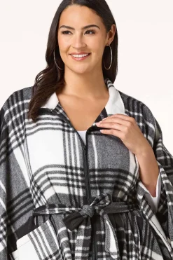 Cato Zip Up Plaid Poncho><noscript><img width=